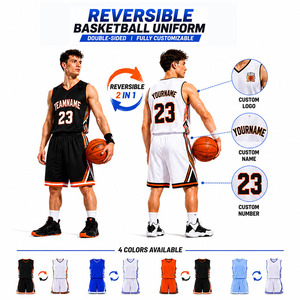 Uniforme <span class=keywords><strong>de</strong></span> Baloncesto Reversible <span class=keywords><strong>de</strong></span> Diseño Exclusivo, Camiseta y Pantalones Cortos Deportivos, Logotipo Personalizado Cosido, Jersey <span class=keywords><strong>de</strong></span> Baloncesto Sublimado - Product Image 6