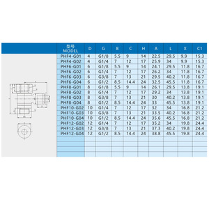 Conector Neumático Xingyi Technology PHF4 6 8 10 G01 02 03 04, Conexión Rápida Roscada para Manguera - Product Image 1
