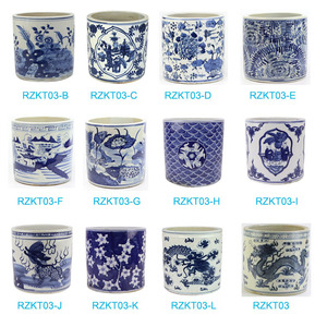 Rzkt03 Serie Antiguo Precio Barato Azul Blanco Cilindro Forma <span class=keywords><strong>Maceta</strong></span> De Cerámica - Product Image 2