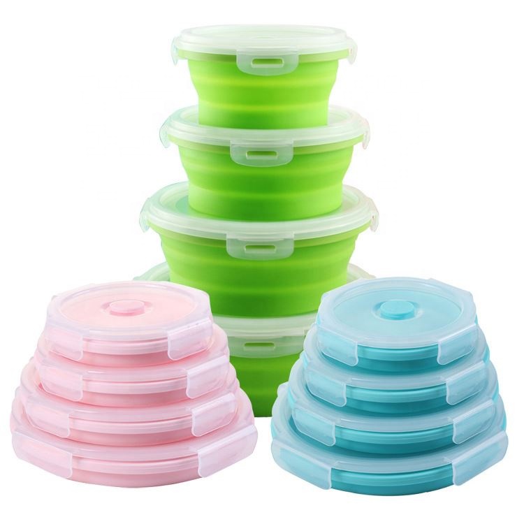 Ulalaza Lunch Box Pieghevole In Silicone (Set 4) - BPA Free, Microonde E Lavastoviglie, Con Posate - 3