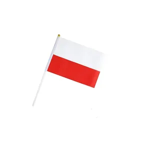 Wholesale Poland Hand Held Flags Hand Flag Decoration Polyester EURO CUP Poland Stick Flags