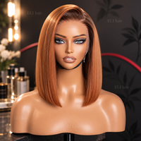 Perruques Courtes Bob Lisses et Soyeuses en Cheveux Humains 100% Naturels, Ombré Gingembre, Coupe Droite, Sans Colle, Lace Front 5x7 13x4, Tailles 8, 10, 12 Pouces