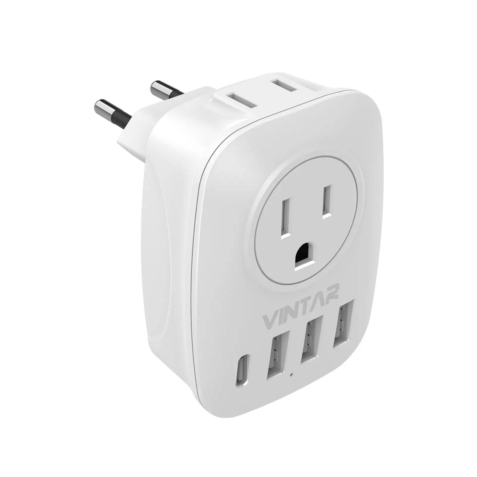 VINTAR 6 in 1 European Travel Plug Adapter US to Europe Power Plug Adapter with 3 USB and 1 USB-C