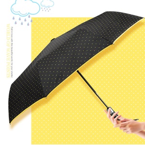 High Quality <b>Plastic</b> Handle Dot Full Print Yellow Umbrella Modern Design 3 Fold Double Layers Metal <b>Frame</b> Fully-Automatic 190T - Product Image 6