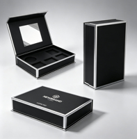 Boîte cadeau pliante à rabat noir et argenté personnalisée, boîte en carton rigide avec miroir et insert en mousse pour ensemble cosmétique beauté