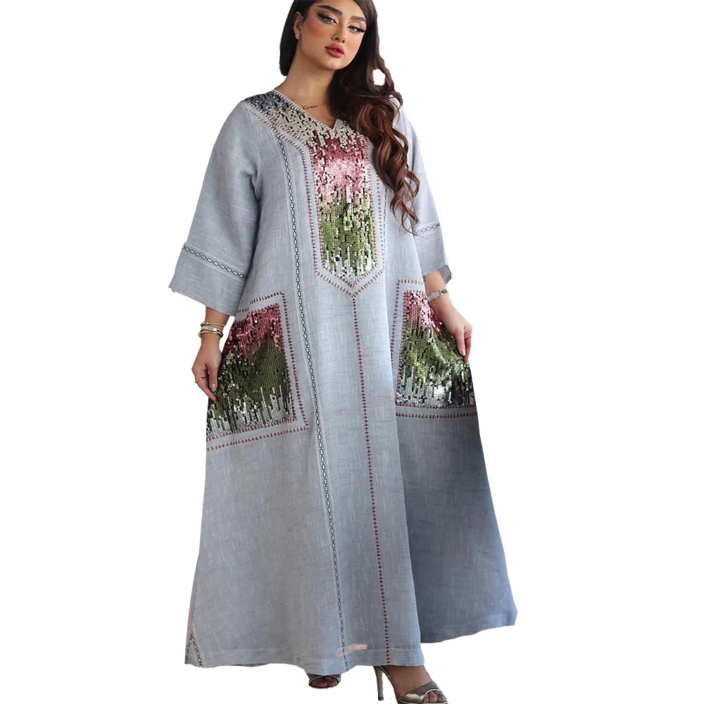 Jaabiya dubai bordado de lantejoulas, bordado de abaya para mulheres