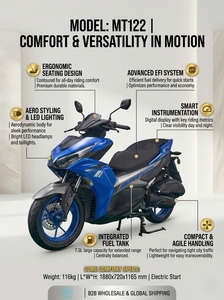 Scooter à essence 125cc au design sportif, norme Euro 5, moteur 4 temps EFI, avec frein à disque CBS pour adultes, idéal pour les trajets urbains - Product Image 4