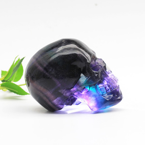 หัวกะโหลกฟลูออไรต์สีรุ้งธรรมชาติ งานแกะสลักด้วยมือ หินบำบัด สำหรับตกแต่งวันฮาโลวีน ลดราคาพิเศษ - Product Image 3