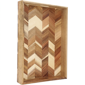 Plateau de service en bois d'acacia à bordure profonde avec poignées découpées pour la décoration de la table basse du salon - Product Image 1