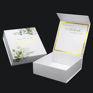 Caja de regalo de papel con tapa para dama de honor, recuerdo de boda plegable