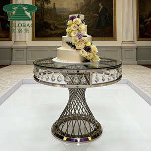 Mesa para pasteles de acero inoxidable con marco de cristal plateado para eventos de fiesta y bodas - Product Image 5