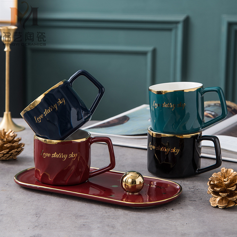 Nordic Simple Planet Ceramic Coffee Cup & Saucer - Gold