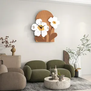 JJT 2023 nouvelle petite horloge murale à fleurs en MDF pour chambre d'enfants décoration murale créative