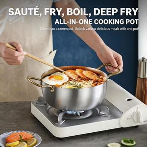 <span class=keywords><strong>Pot</strong></span> à ramen coré<span class=keywords><strong>en</strong></span> <span class=keywords><strong>en</strong></span> acier inoxydable avec doubles poignées, plusieurs tailles, finition brossée or et argent, pour la maison, le camping, les restaurants, ustensiles de cuisine - Product Image 2