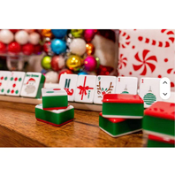 Set Mahjong Akrilik Merah Amerika 160 Ubin Edisi Natal 4 Pemain Permainan Kocok Kartu Portabel OEM