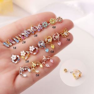 Boucles d'oreilles créoles en acier inoxydable pour femme, motif fleur et étoile, avec zircon cubique, pour piercing hélix, conque, lobe, tragus - Product Image 1