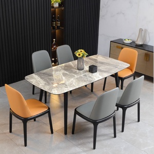 Table à manger de style italien en pierre brillante, table et chaises de salle à manger modernes et minimalistes, table à manger rectangulaire de luxe pour la maison - Product Image 5
