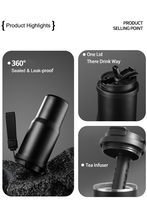 Gobelet isotherme personnalisé de 25 oz avec sangle de transport et paille rabattable, bouteille d'eau en acier inoxydable, tasse à café isolée sous vide avec infuseur à thé