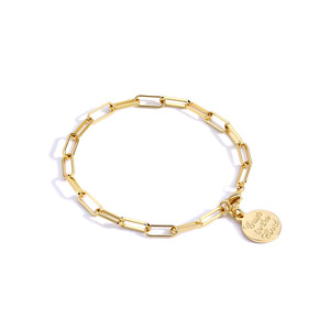 Pulsera de Cadena de Eslabones Tipo Clip con Colgante de Moneda y Letra, Joyería de Moda, Chapada en Oro de 18k - Product Image 2