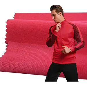 Red color 200gsm super poly by the meter jacket tricot fabric for men joggers sets training wear