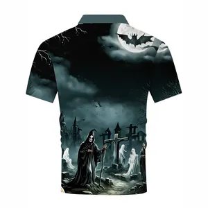 Halloween Heren Op Maat Gemaakte Golfpoloshirts Met Korte Mouwen, Unieke Hiphopstijl, Ademende T-Shirts Met Digitale Print