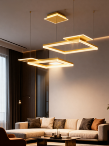 Lustre LED moderne JACKSUN en or, <span class=keywords><strong>luminaire</strong></span> rectangulaire à 2 anneaux, <span class=keywords><strong>luminaire</strong></span> suspendu <span class=keywords><strong>contemporain</strong></span> réglable, <span class=keywords><strong>luminaire</strong></span> suspendu carré pour salon, <span class=keywords><strong>salle</strong></span> à <span class=keywords><strong>manger</strong></span> - Product Image 4