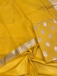 Elegante Traje Tradicional Banarasi de Seda Mercerizada para Mujer, Conjunto de Kurti de 3 Piezas Sin Coser, Protección Solar, Secado Rápido para Fiestas - Product Image 6