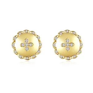 LUOTEEMI Best Selling Women Jewelry For Girls Fashion Designer Round Flower Metal CZ Cute Stud Earrings
