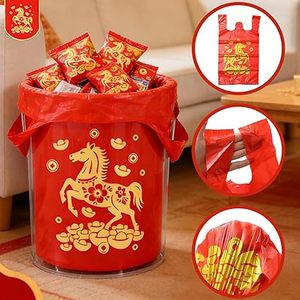 Huamaohengchun50Pcs Red Lucky Garbage Bags Sturdy Durable Large Thick <b>Plastic</b> Bags for Home, <b>Kitchen</b> and Office - Product Image 2