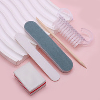 Juego de 5 Herramientas para Decoración de Uñas: Cepillo de Limpieza, Palito de Naranjo, Empujador de Cutículas, Esponja Pulidora, Tira de Pulido de Plástico PP Básico Personalizable