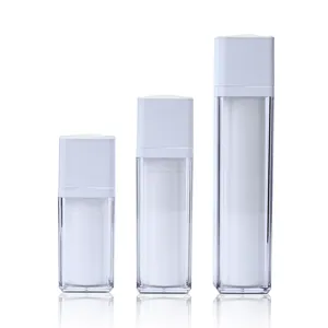Doldurulabilir boş kozmetik konteyner 15ml 30ml 50ml temizle kare yuvarlak krem losyon döner havasız pompa şişesi