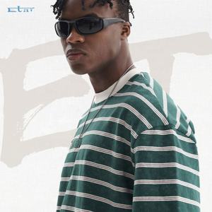 Verano Retro lavado al por mayor logotipo personalizado o-cuello camiseta en blanco Color empalme hombres camiseta a rayas - Product Image 6