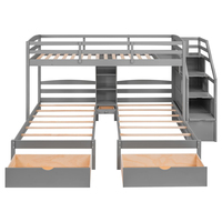 Litera Triple con Escaleras, Literas Individuales para 3, Litera de Madera con Escalera Incorporada y Cajón Pequeño para Niños y Adolescentes