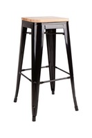 Tabouret moderne extra-haut en fer avec coussin en bois antirouille Chaise de bar en métal pour table de bar Décoration de salon Utilisation du parc dans les appartements