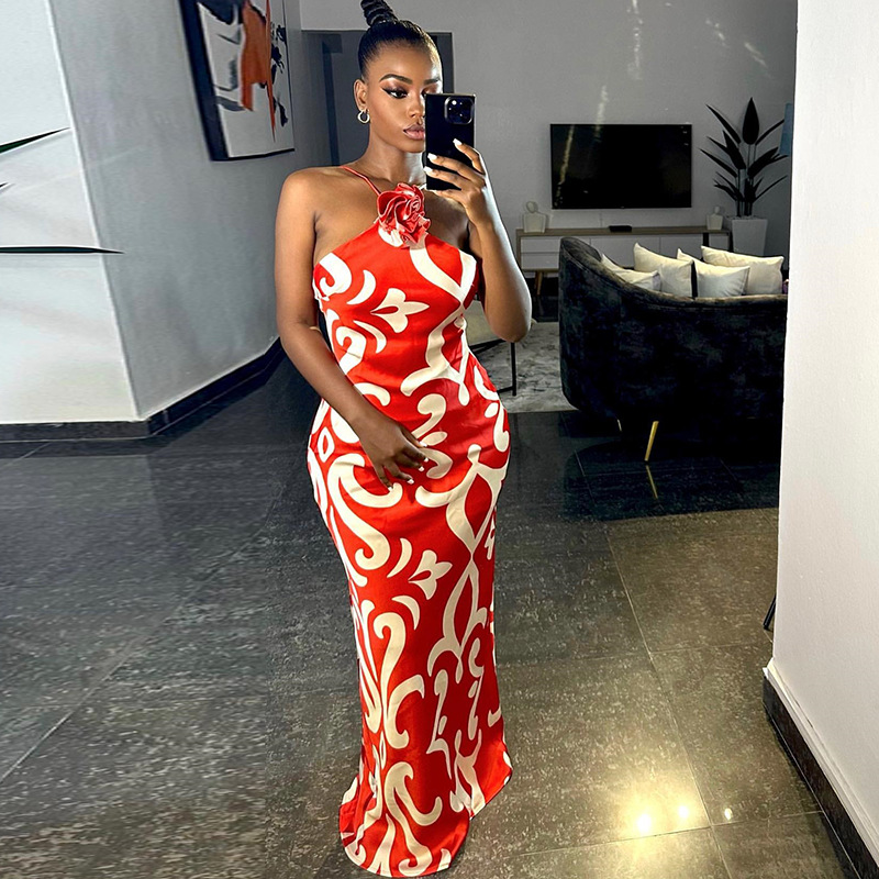 J35040 - Modern Sleeveless Printed Halter Casual Bodycon J35040 - Modern Sleeveless Printed Halter Casual Bodycon