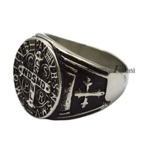 Bague signet vintage personnalisée avec lettres anglaises européennes et américaines, croix grecque, anneaux en grappe pour hommes, anneau personnalisé noir