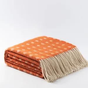 Coperta in lana merino di nuovo stile con coperta in nappa con frange plaid coperta per waffle con frange