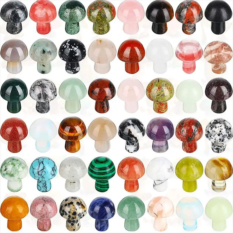 Wholesale Hot Sale Natural Gemstone Quartz Crystal Craft Cat's Eye Mini Crystal Agate Mushroom Decorative Healing Stone Set