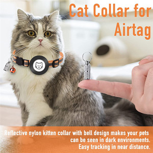 Collar Reflectante <span class=keywords><strong>de</strong></span> Nailon para Mascotas con Soporte para Airtag, Campana y Placa <span class=keywords><strong>de</strong></span> Identificación, Collar Antipérdida para Cachorros y Gatitos - Product Image 1