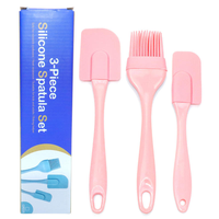 Ensemble d'ustensiles de cuisine en silicone rose écologiques sans BPA, 3 pièces, avec manche en plastique, spatule et brosse de pâtisserie