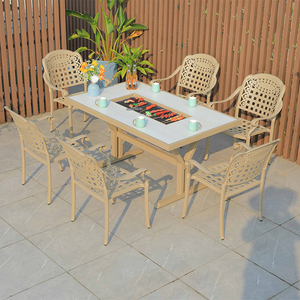 Mesa Rectangular Portátil <span class=keywords><strong>para</strong></span> <span class=keywords><strong>Patio</strong></span> con 6 Sillas Apilables, Cómoda Parrilla Coreana de Aluminio Fundido <span class=keywords><strong>para</strong></span> Exteriores, <span class=keywords><strong>Patio</strong></span>, Almacén, Hotel - Product Image 3