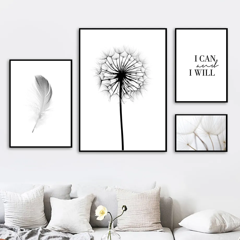 Simple Quotes HD Modular Picture Nordic Style Poster Feather Dandelion modern living room canvas prints wall art decor