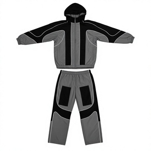<b>Men</b> Waterproof Windproof Hooded <b>Track</b> Suit Color Blocking Sporty Zipper Closure Regular Fit Winter Polyester <b>Jacket</b> Pants Set - Product Image 1