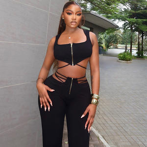 Vestito da donna Sexy nero senza maniche di nuovo arrivo pantaloni sportivi attillati a vita alta - Product Image 3