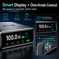 Station de charge de bureau 100W en gros, chargeur rapide GaN 5 ports USB-C avec affichage intelligent, chargeur multi-ports pour téléphones et tablettes