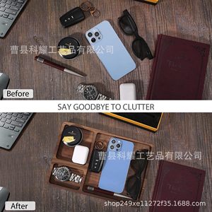 ถาดเก็บของไม้ทรงสี่เหลี่ยมสีน้ำตาล กล่องใส่นาฬิกาสำหรับผู้ชาย จานจัดระเบียบเครื่องประดับ - Product Image 5