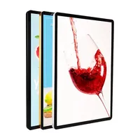 Boîte à lumière LED ultra-fine avec cadre en aluminium, verre trempé, coins magnétiques, fixation murale, AC 110V-240V, panneau publicitaire pour restaurant