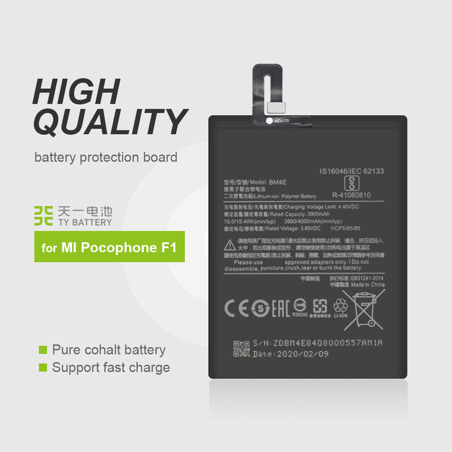 Original 4000mAh 3.85V BM4E Lithium-Ion Polymer Battery Replacement Compatible for Xiaomi Pocophone F1 Poco Digital Mobile Phone