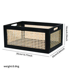 Panier de rangement en bois Rectangle avec poignées boîte décorative pour présentoir cuisine garde-manger organisateur décor - Product Image 6