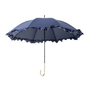 Parapluie droit personnalisé avec logo, poignée en J, design classique à bordure de lotus, magnifique revêtement anti-UV pour les voyages, fabriqué en pongé - Product Image 6